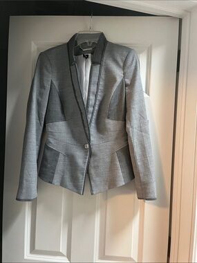 White House Black Market Gray Structured Blazer with Contrast Panels